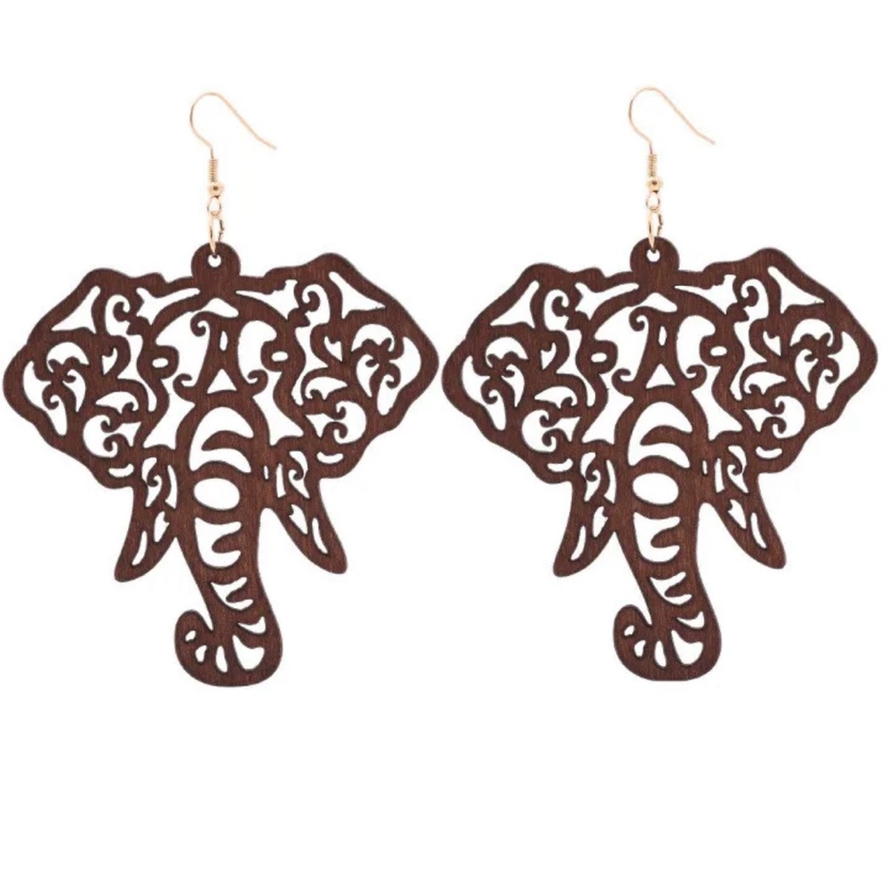 “Elephant” Brown Wooden Earrings